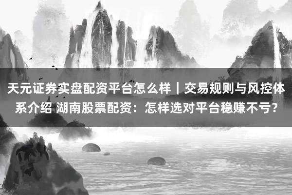 天元证券实盘配资平台怎么样｜交易规则与风控体系介绍 湖南股票配资：怎样选对平台稳赚不亏？